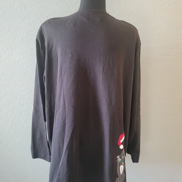 Bechamel Black Oversized Button Down Christmas Cat Cardigan with Bells Size XL - Picture 7 of 15